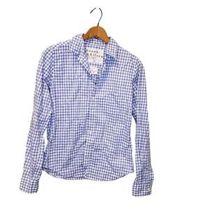 Frank & Eileen Barry Gingham Print Blue White Button Up Shirt Size XS Preppy